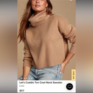 Let’s cuddle tan cowl neck sweater by Lulus
